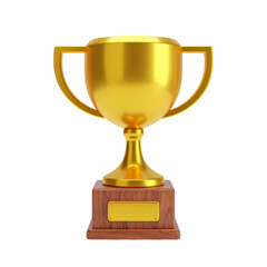 A shiny gold trophy with a wooden base, ready to be awarded