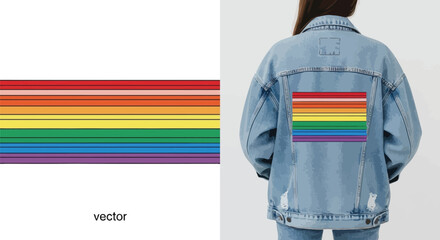 Vector art of rainbow flag on denim jacket