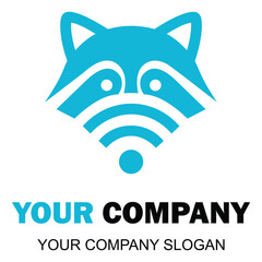 Modern Tech Company Logo Featuring a Raccoon and Wireless Signal