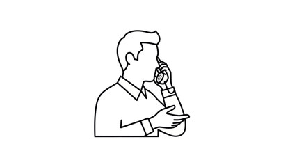 Obraz premium Man Talking on Phone Line Art Illustration.