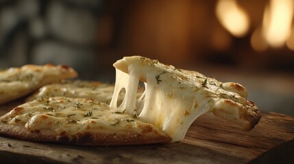 Melted cheese pizza freshly baked with crispy crust and herbs