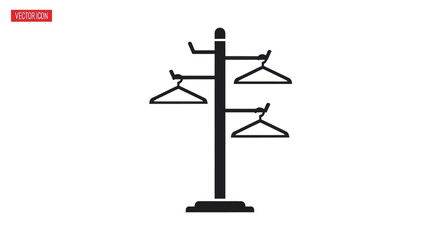 Black Silhouette Icon of a Coat Rack with Three Empty Hangers.
