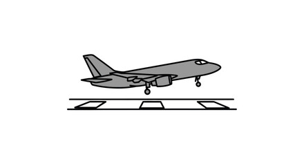 Gray Airplane Taking Off from Runway Illustration.