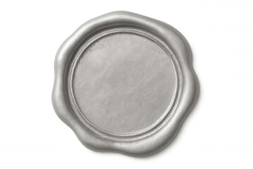 Silver wax seal with blank surface, signifying authenticity, quality, and official approval, on a transparent background