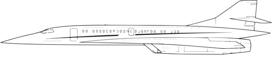 Modern Supersonic Jet Aircraft with Delta Wings and Canards Side View Outline Illustration