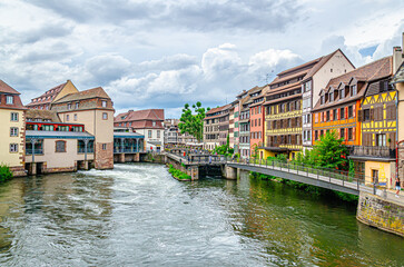 Riverside view of a typical european town 