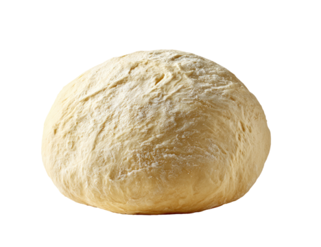 Round ball of pale dough, dusted with flour