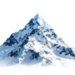 Isolated snow-covered mountain peak against a transparent background, showing rugged terrain