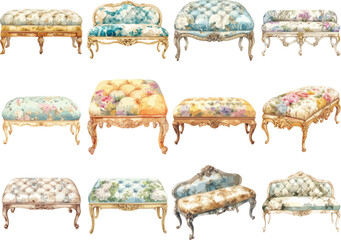 Watercolor Vintage Bench Clipart