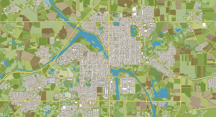 Detailed City Map Illustration of Iowa City, Iowa, USA