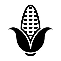 Vector art of corn icon, showcasing a maize cob with kernels and leaves, representing farming