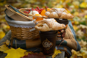 Autumn still life with rowan berries and pumpkins. October.