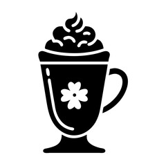 Vector art of latte with whipped cream icon of coffee drink with flower decoration