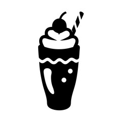 Vector art of black milkshake icon, a symbol of sweet dessert and refreshing treat