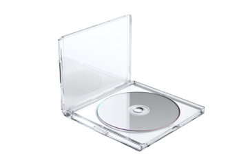 Transparent plastic case holding a round disc
