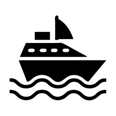 Vector art of a boat is sailing on the water the boat has a sail and a flag on it
