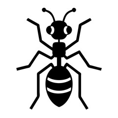 Illustration of a black ant, showcasing its segmented body and six legs