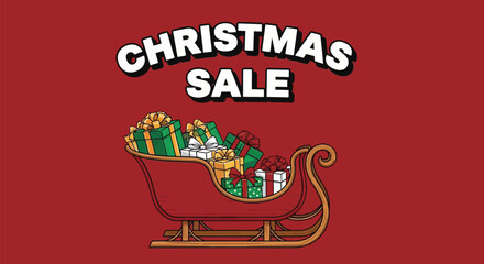 Festive sleigh overflowing with gifts, announcing a Christmas sale event