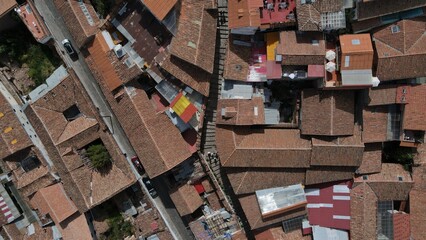Aerial view of the Spanish style rooftop in Cusco City