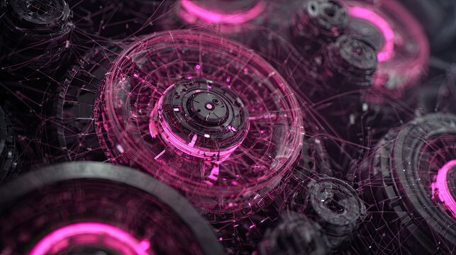 Abstract futuristic technological background with glowing pink light. Data processing concept, digital information visualization, and networking.