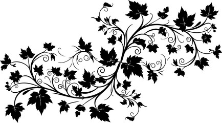 Elegant swirling vines and leaves design element for invitations, weddings, or nature-inspired creative projects, originally an SVG, now a PNG