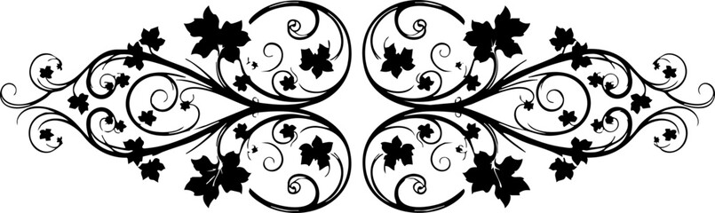 Elegant floral flourish for invitations, cards, or branding projects, featuring delicate vines and maple leaves, perfect for adding a touch of nature-inspired beauty