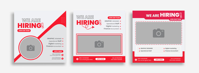We Are Hiring Social Media red Post Template Set Job Vacancy recruitment ad banners