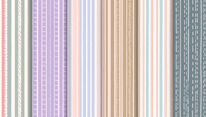 A series of vertical stripe patterns in pastel colors and varying textures, including solid, dotted, and textured lines
