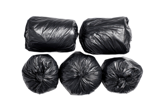 Rolled black garbage bags