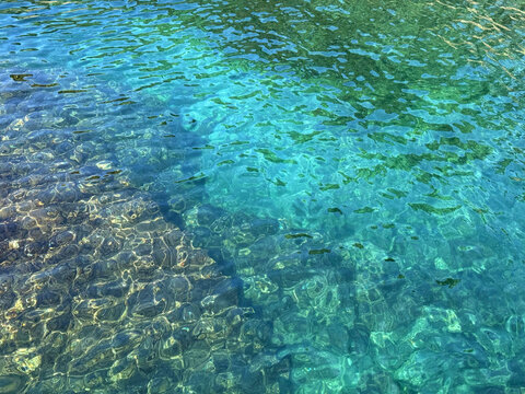 Clear turquoise sea water surface Mediterranean sea.