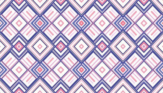 A repeating pattern of diamond shapes, nested within each other, using shades of pink and blue
