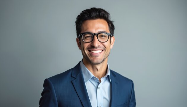 Man in glasses, suit smiles. He is young professional in his thirties, wearing business attire, looking confident for corporate portrait. This headshot has clean, modern feel, perfect for pro use.