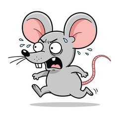 Cartoon Mouse Running Scared fear animal rodent illustration character cute funny comic escape panic sweat buck teeth tail gray pink