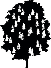 Black silhouette of flowering horse chestnut tree (Aesculus hippocastanum) isolated on white background