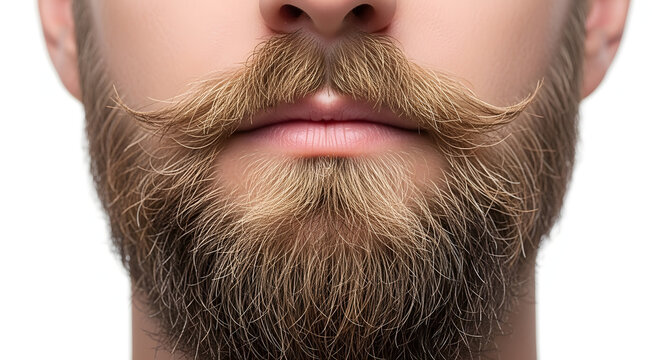Dapper gentleman's meticulously styled blonde mustache and full beard detail exuding classic charm and refined masculinity for grooming and fashion content.