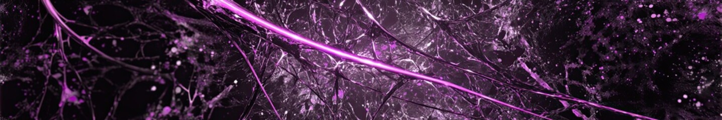 Abstract purple network with glowing lines and dots on a dark background. Digital or biological visualization. Technology or science concept.