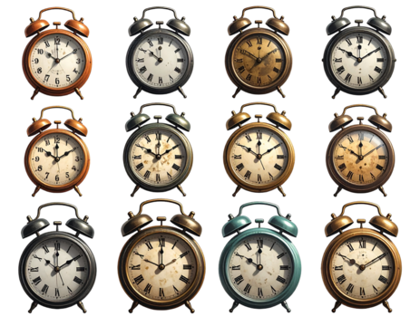 set of retro alarm clocks