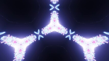 Abstract neon acid mandala kaleidoscope background glowing with hexagonal geometry, luminous fractal symmetry endlessly transforming in futuristic radiant motion patterns - Powered by Adobe