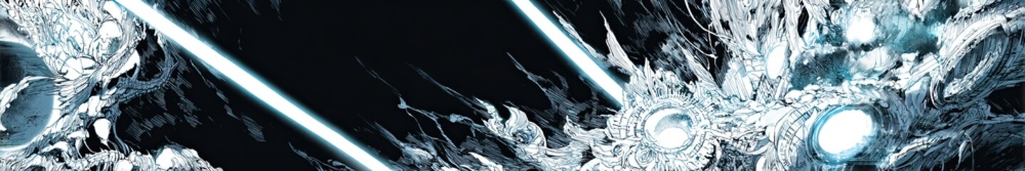 Abstract fantasy artwork illustration of glowing energy beam light passing through a swirling, intricate organic or technological structure against a dark background, science fiction concept.