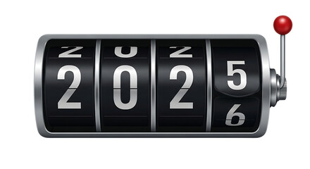 A close up of a counter showing the year two thousand twenty five on a black background isolated view ai generative
