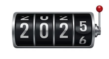 A close up of a counter showing the year two thousand twenty five on a black background isolated view ai generative