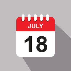 18 july calendar date icon. vector illustration with shadow design