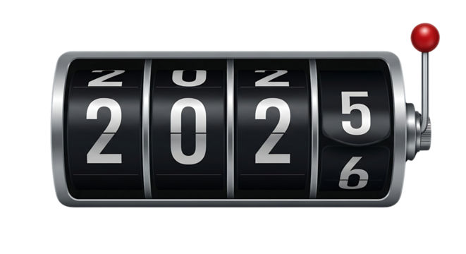 A close up of a counter showing the year two thousand twenty five on a black background isolated view ai generative
