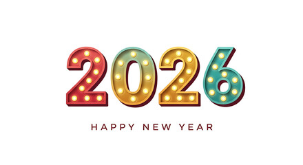 A colorful new year greeting with the year numerals illuminated against a black background design style ai generative