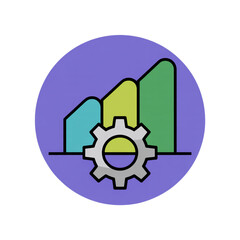 Business Growth and Operations Icon with Gear and Bar Chart cogwheel isolated on a transparent background
