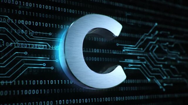 The letter C shines brilliantly amidst a sea of binary code, symbolizing the heart of programming and the digital world. This image captures the essence of technological innovation.