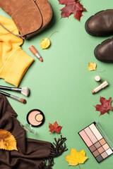 Autumn cloth and accessories at white background.