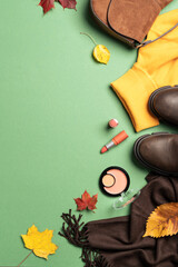 Autumn cloth and accessories at white background.
