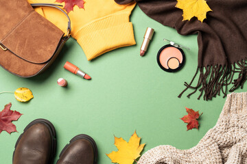 Autumn cloth and accessories at white background.