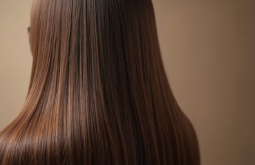 Fototapeta premium Close-up view of long healthy brown hair. Smooth straight strands show natural color variations. This image is perfect for beauty and haircare themes.